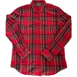 Lauren Ralph Lauren Women's Blouse Red Plaid Button Up Long Sleeve Cotton